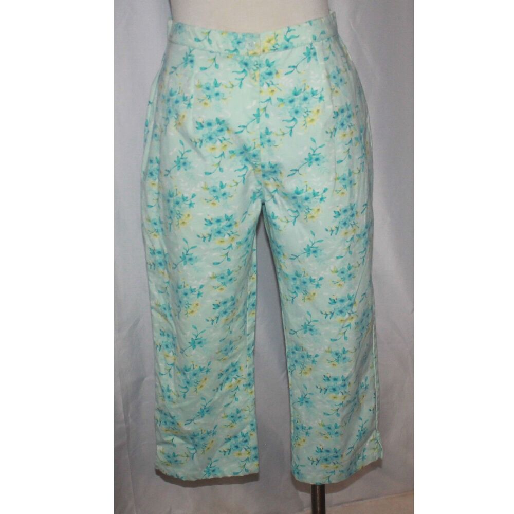 Women's Indulgence Blue & Yellow Floral Hi-Rise Stretch Twill Capri Pants Size S